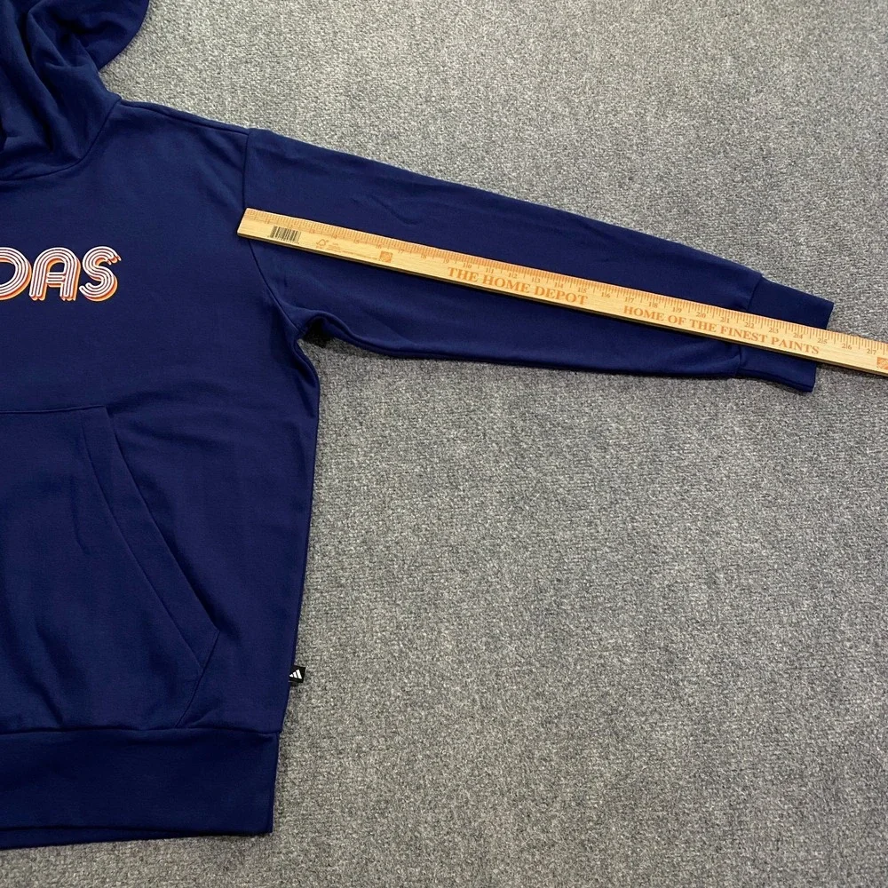 Adidas 3D Retro 70s Striped Logo Hoodie Mens XXL Blue Spell Out Disco Groovy NWT